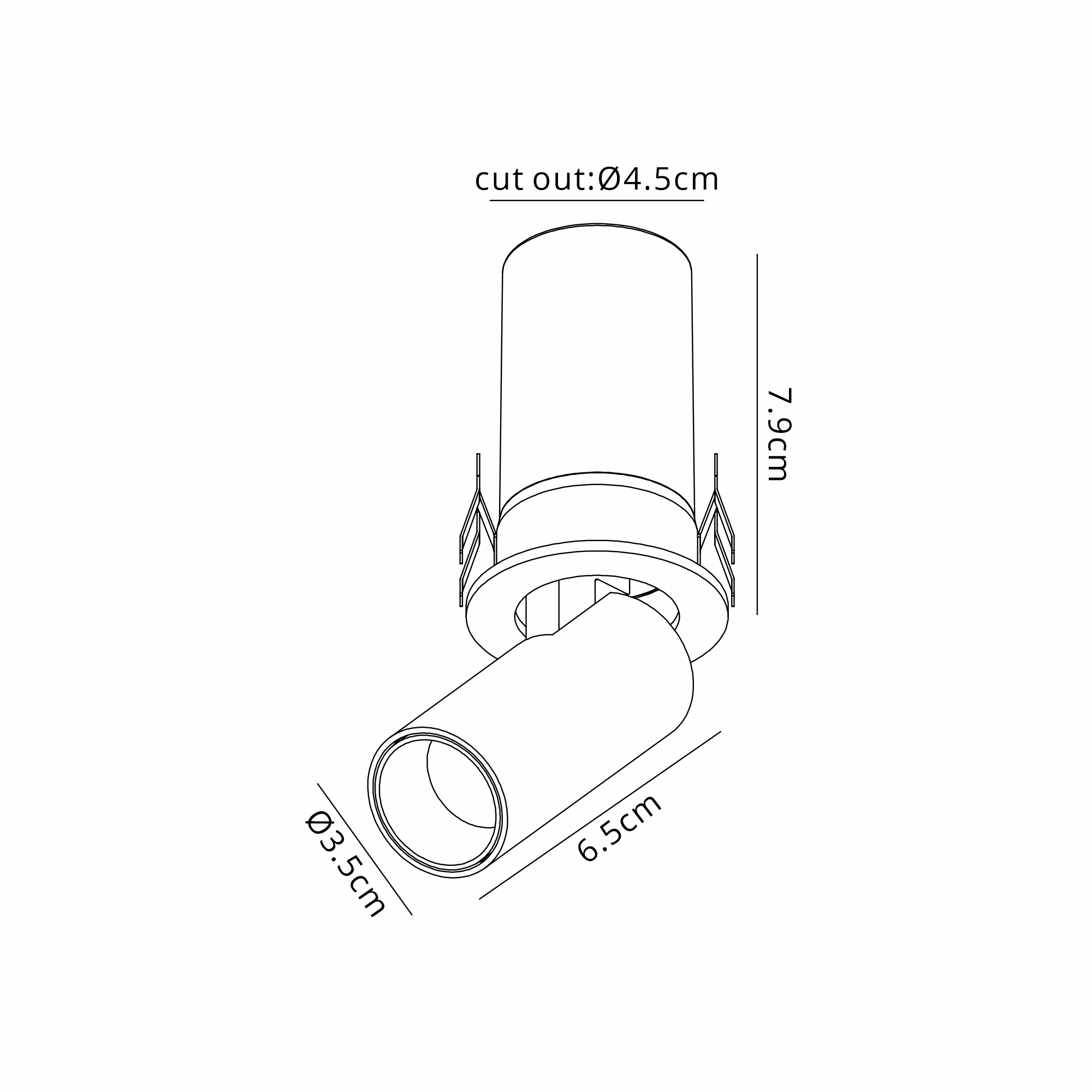 M9144  Garda Mini Retractable Recessed Swivel Spotlight, 7W, 2700K, 515lm, Black, Cut Out: 45mm, Driver Included